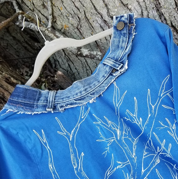 Tree Graphic Tee Jean Tshirt Upcycled - Picture 2 of 4